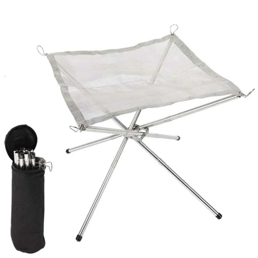 

Foldable Stainless Steel Outdoor Camping Campfire Fire Rack, Disassemble Garden Backyard Heating Mesh, BBQ Tools Hot