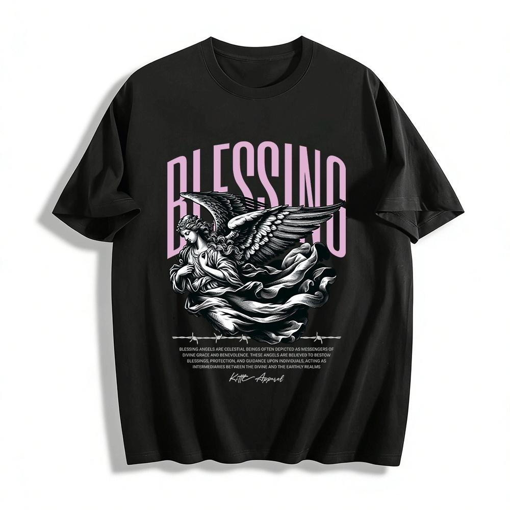 Blessing Angel Print Casual Tee Divine Guidance Themed Top Pure cotton T-shirt XXS