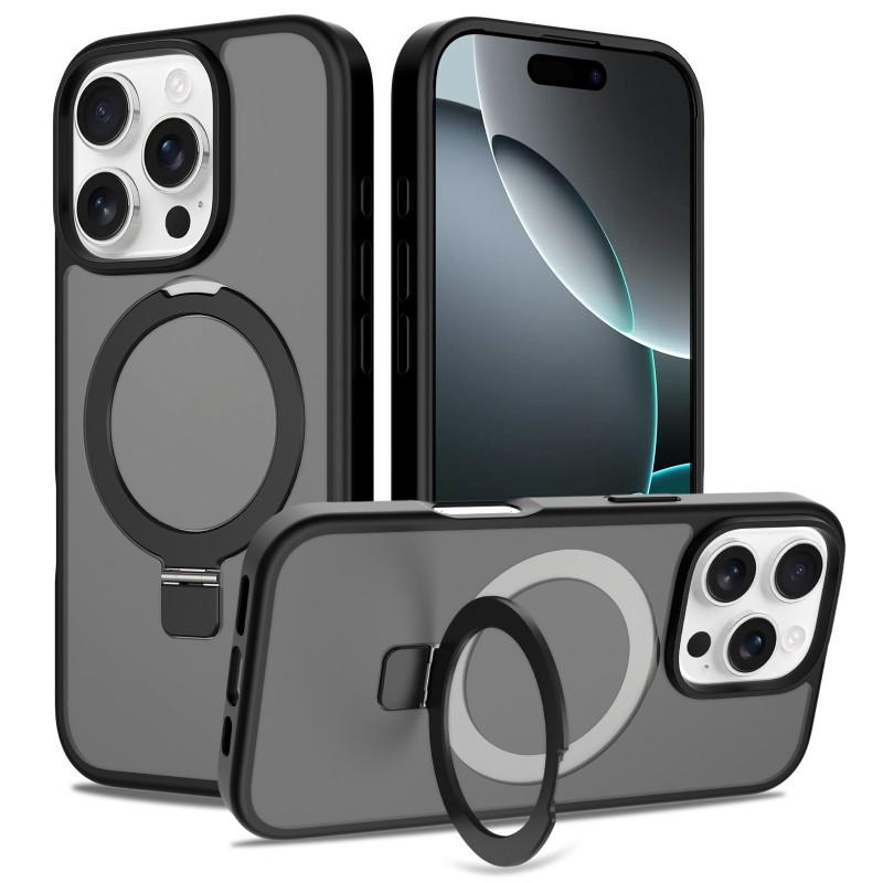 

Suitable 17pm Bracket Phone Case Magnetic Attraction Two-in-one Iphone16promax Matte 15 Protective Cover iPhone 16 Pro чёрный