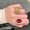 Canary Tourmaline Teardrop Gemstone Ring, Magnificent 18K Gold-Plated Cocktail Red Egg-Shaped Zircon Ring