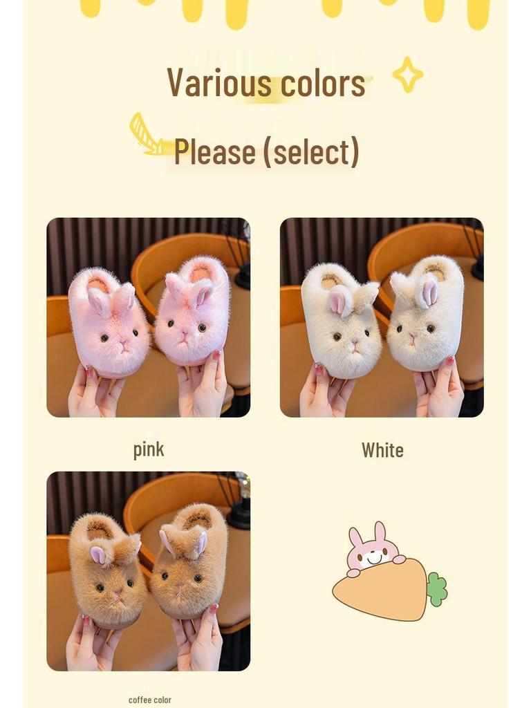 Girls' Winter Velvet Fur Slippers - Warm Indoor Closed-Toe Cotton Shoes for Children and Women