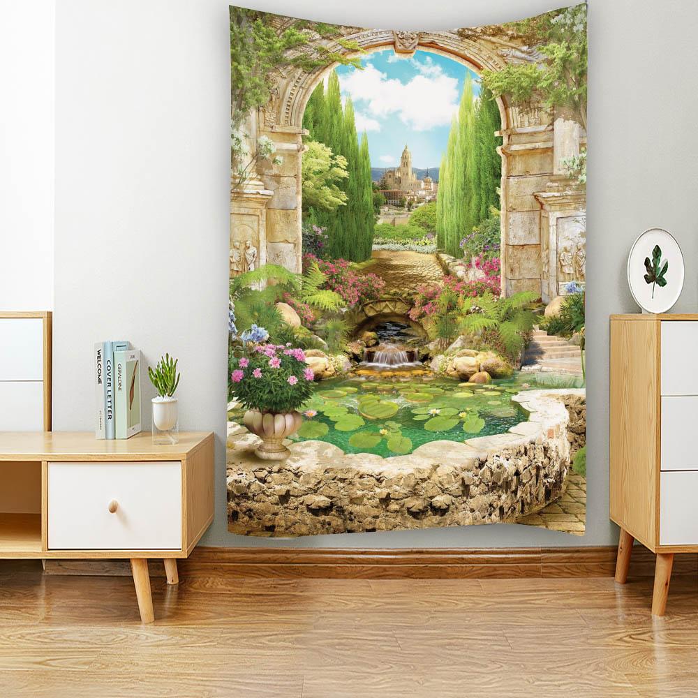 Home Decoration Tapestry Wall-Mounted Retro Landscape Printed Fabric Background Cloth Bohemian Aesthetic Room Decoration
