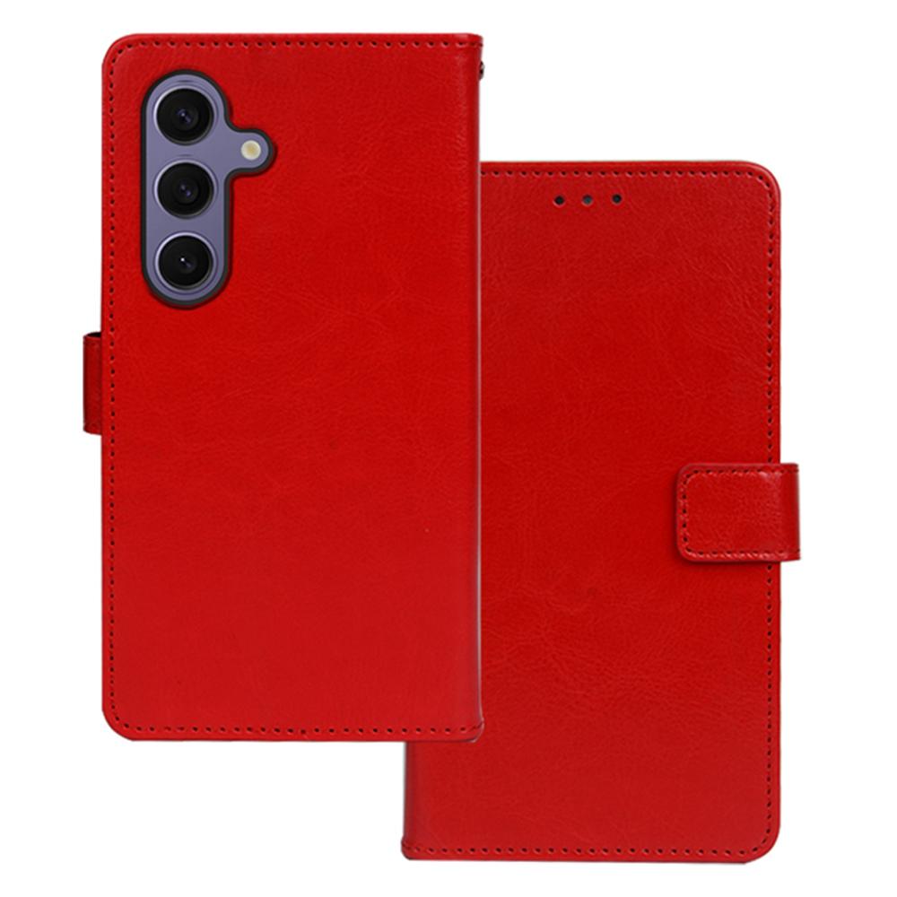 

For Samsung Galaxy S25 Case Card Slots Holder Leather Phone Cover Crazy Horse Texture Red