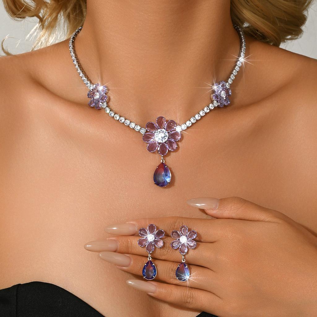 Flower Bridal Necklace Light Luxury Copper Inlaid Zircon Neck Chain Style Fashion Suit Banquet Evening Dress Accessories