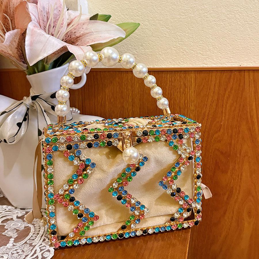 Metal trend hollow shiny diamond-encrusted colored diamond bag fashionable light luxury portable vegetable basket bag шампанского