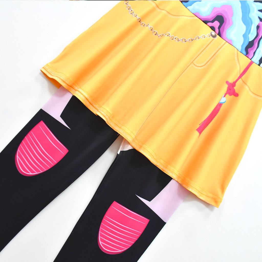 Kids Girls Anime Cartoon POP Singer Super Star Printed Jumpsuit Bag Set Halloween Cosplay Costumes