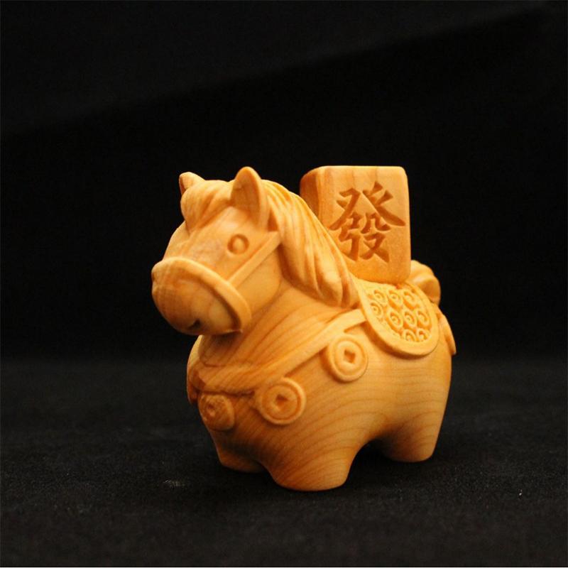 Mini Wood Carving Horse Figurine Lucky Wealth Horse Sculpture Cute Animal Ornament Feng Shui Home Office Decor New Year Gift
