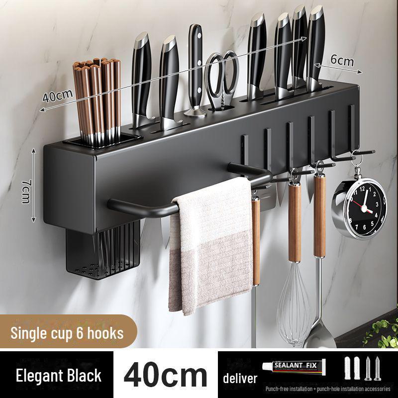 Wall-Mounted Multifunctional Kitchen Rack: Thickened Knife, Chopstick & Vegetable Knife Holder, Punch-Free Storage