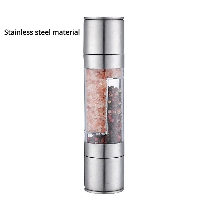 Salt and Pepper Grinder 2 in 1 Manual Stainless Steel Salt Pepper Mills with Adjustable Ceramic Grinding Spice Mill Kitchen Tool
