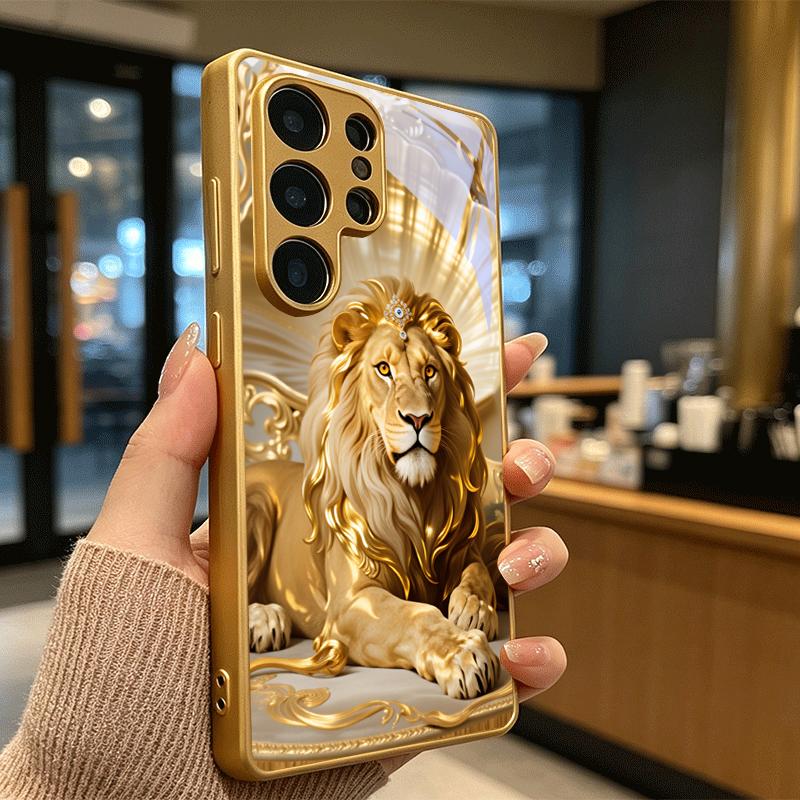 Royal Lion Portrait Electroplated Golden Phone Case For Samsung Galaxy S25 S24 S26 S23 S22 S21 S20 Ultra Plus FE S26 Glass Cover