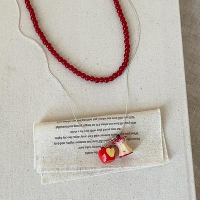 Niche Three-Dimensional Red Beaded Layered Necklace - Women's Minimalist Luxury Versatile Choker Chain