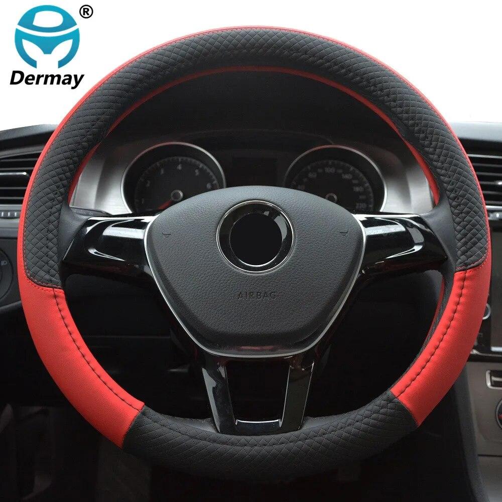 DERMAY 7Colors 39/40CM Car Steering Wheel Cover PU Leather Size L for Outer Diameter Of Steering Wheel 39-40cm Free Shipping