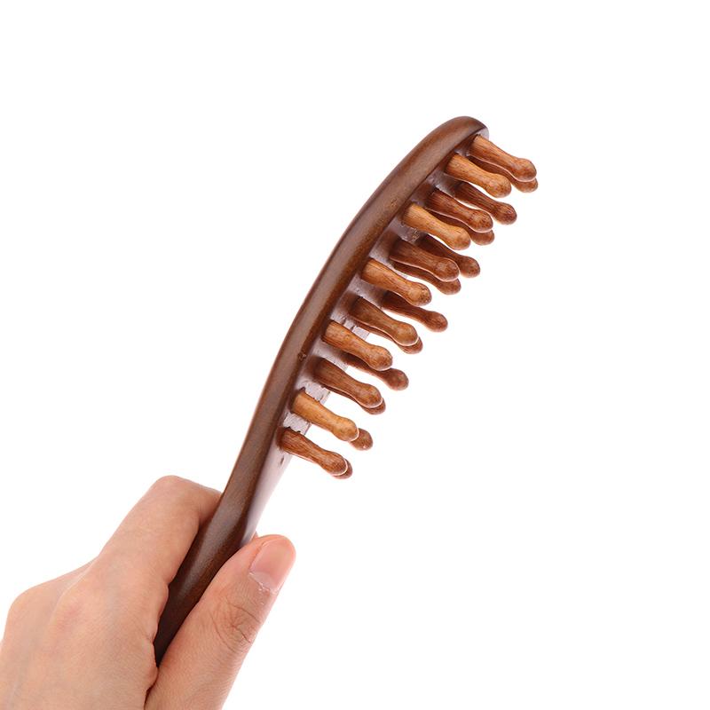 Golden Sandalwood Comb Head Meridian Comb Natural Sandalwood Long Handle Comb Multifunction Insert Teeth Massage Comb 22 Nails