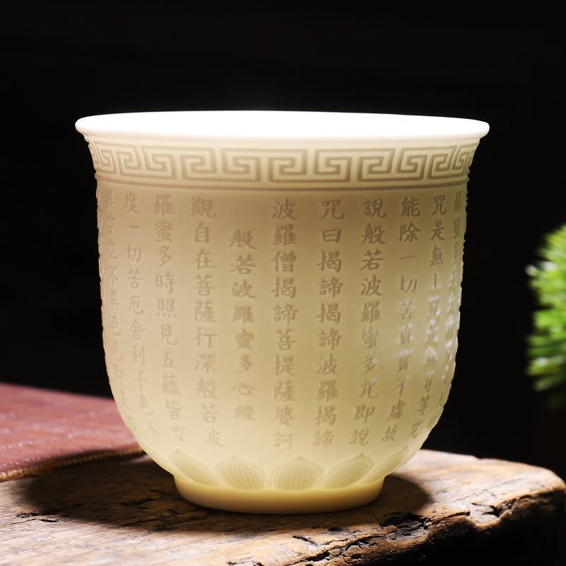 Dehua White Porcelain Heart Sutra Cup Suet Jade Personal Cup Tea Set Ceramic Master Cup Kung Fu Teacup Single Cup Large