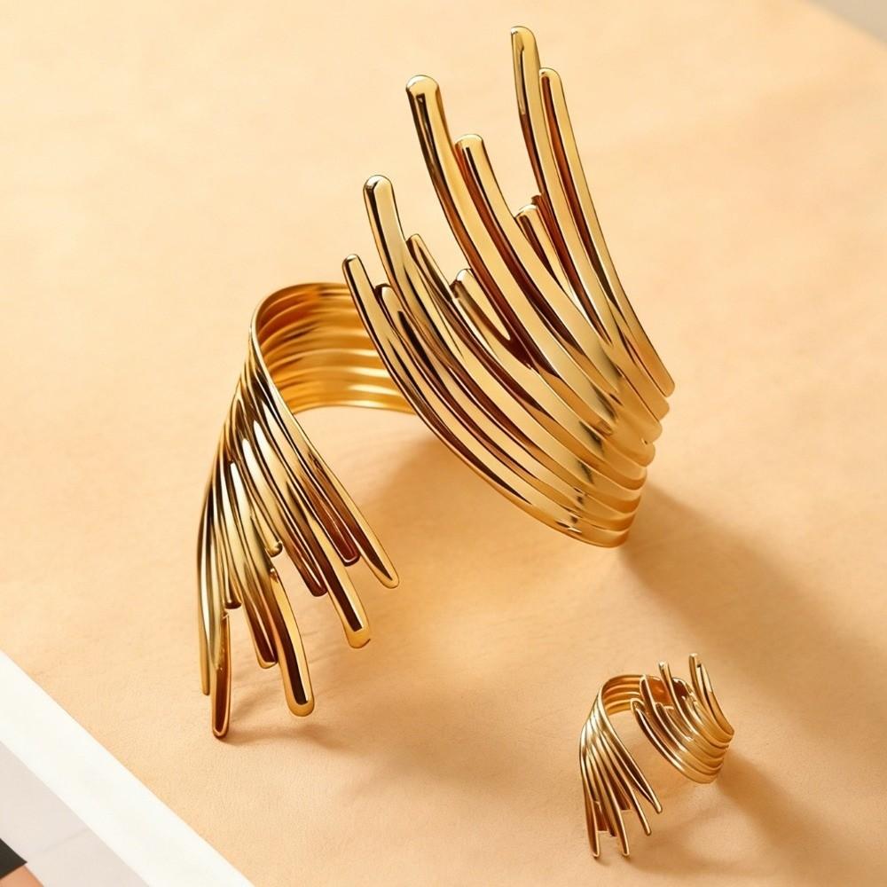 Jewelry Metal Open Bangles Geometric Upper Arm Cuff Luxury Bangles Ring Set  Party Jewelry