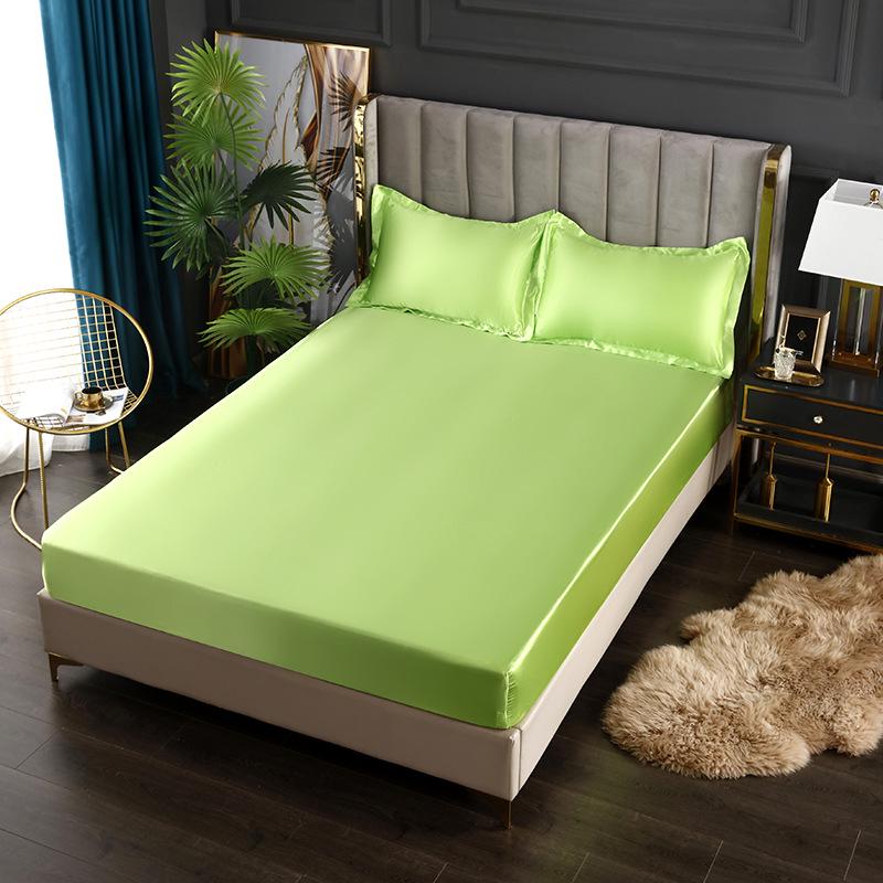 Ice Silk Satin Bed Sheets: Solid Color Three-Piece Set – Imitation Silk Mattress Protector.