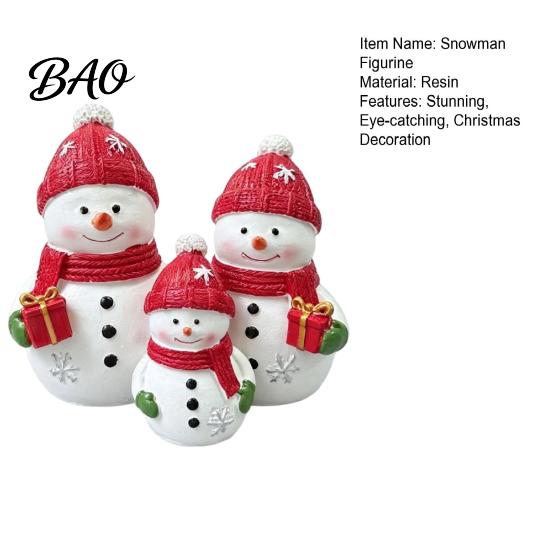Christmas Party Supplies Resin Snowman Figurine, Cute Family of 3 Statue with Santa Unique Presents Hat, Red Scarf, Holiday Tabletop Ornament