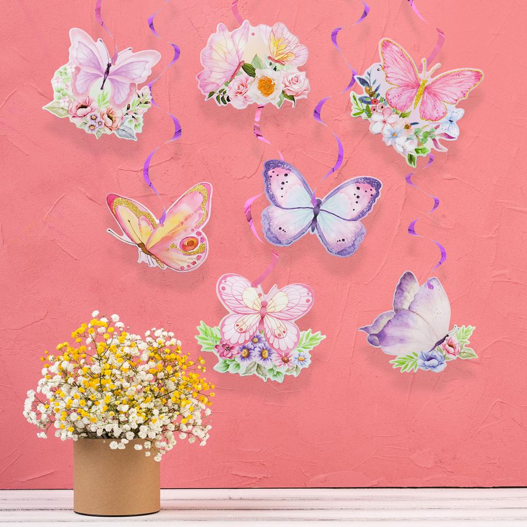 Butterfly Spiral Pendant  Hanging Banner Pink Butterfly Theme Birthday Party Decoration Kids Baby Shower Wedding Party Supplies