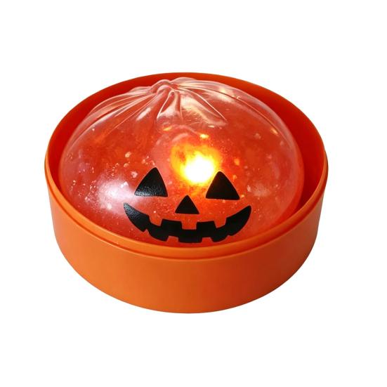 Dumpling Toy Halloween Glitter Squeeze Toy Spooky Ghost Pumpkin with Steamer Cute Calm Down Toys Slow Rising Bun Fidget LED Light for Anxiety Stress