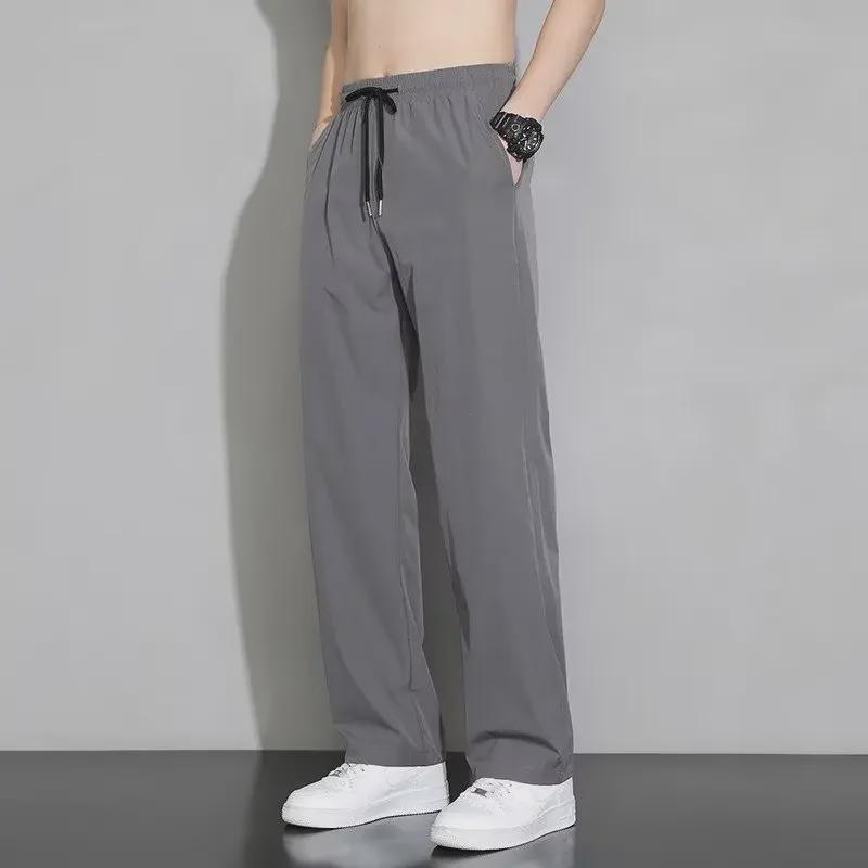 "Men's Ice Silk Slim Casual Pants - Korean Style, Spring/Summer/Autumn, Loose Straight Sports Trousers"