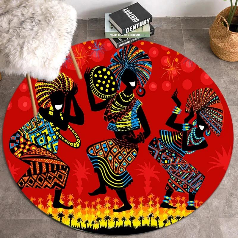 African Women Print Round Carpet Non Slip Area Rug for Living Room Bedroom Balcony Kitchen Decor Traditional Floor Mat Yoga Mats