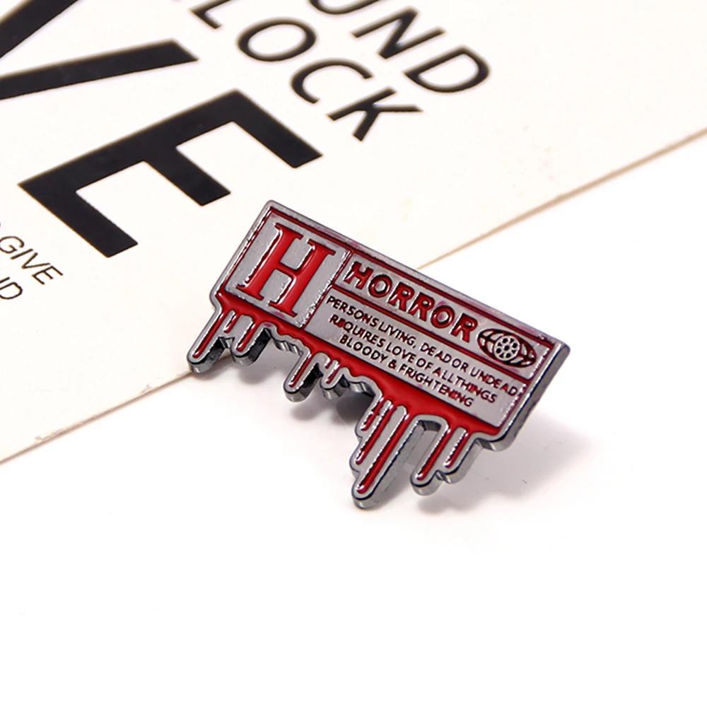 Halloween H HORROR Letters Enamel Pins Brooch Metal Badge Lapel Pins For Men Women Clothes Backpack Jacket Accessories Jewelry