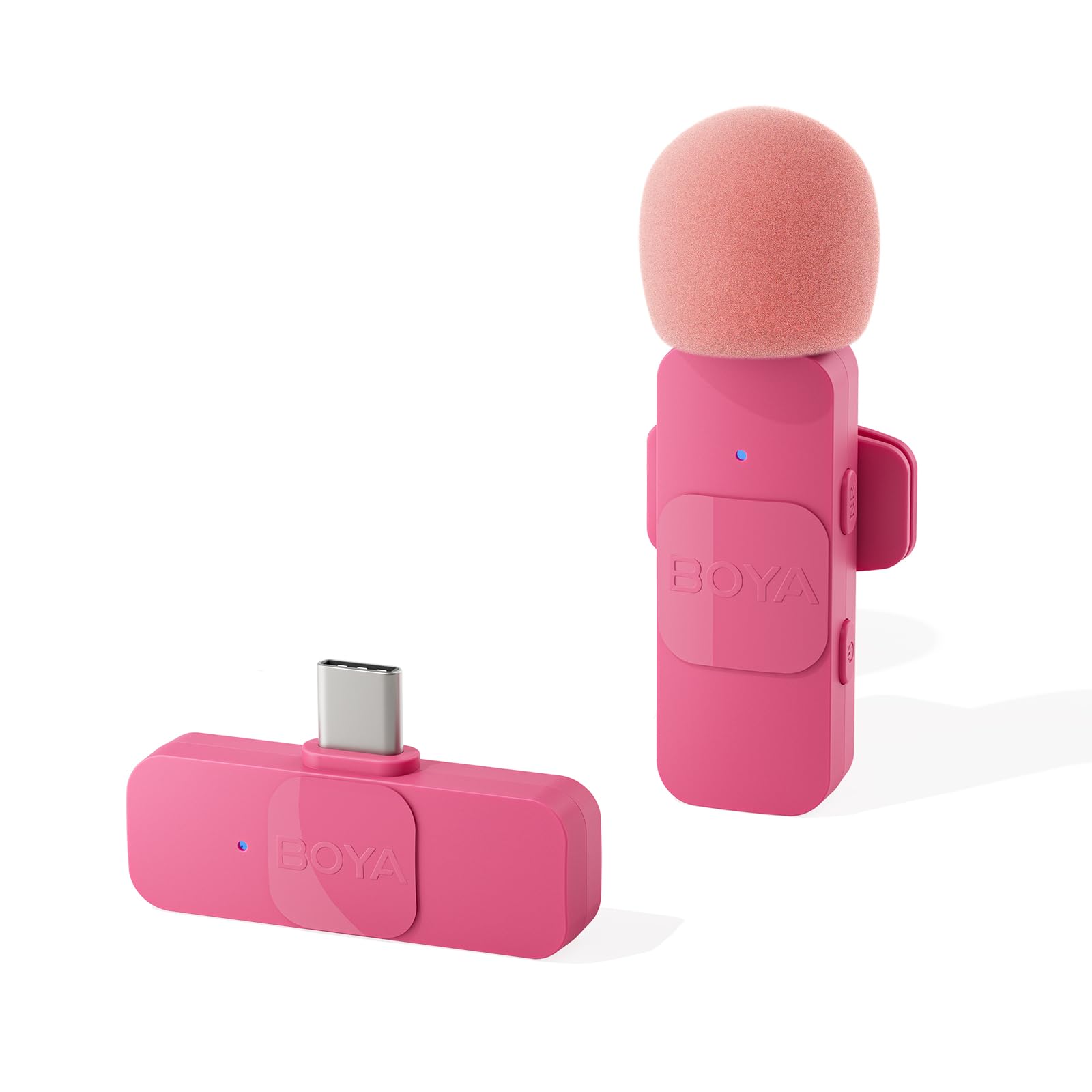 

BOYA Wireless Lavalier Microphone, Omnidirectional, External Mini Lapel Microphone for iPhone, iPad, and Android Phones, Lightning USB-C (Pink, USB-C