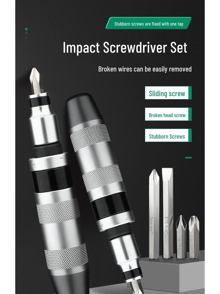 Impact Screwdriver Set: Rust Screw Extractor and Striking Bit Screw Remover.