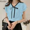 ZANZEA Womens Summer Casual Ruffles Short Sleeve Loose Blouse