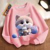 Cute Milk Tea Cat Round-neck Sweatshirt for Children, Fashionable Long-sleeved Casual Sweatshirt for Boys and Girls in Spring and Autumn