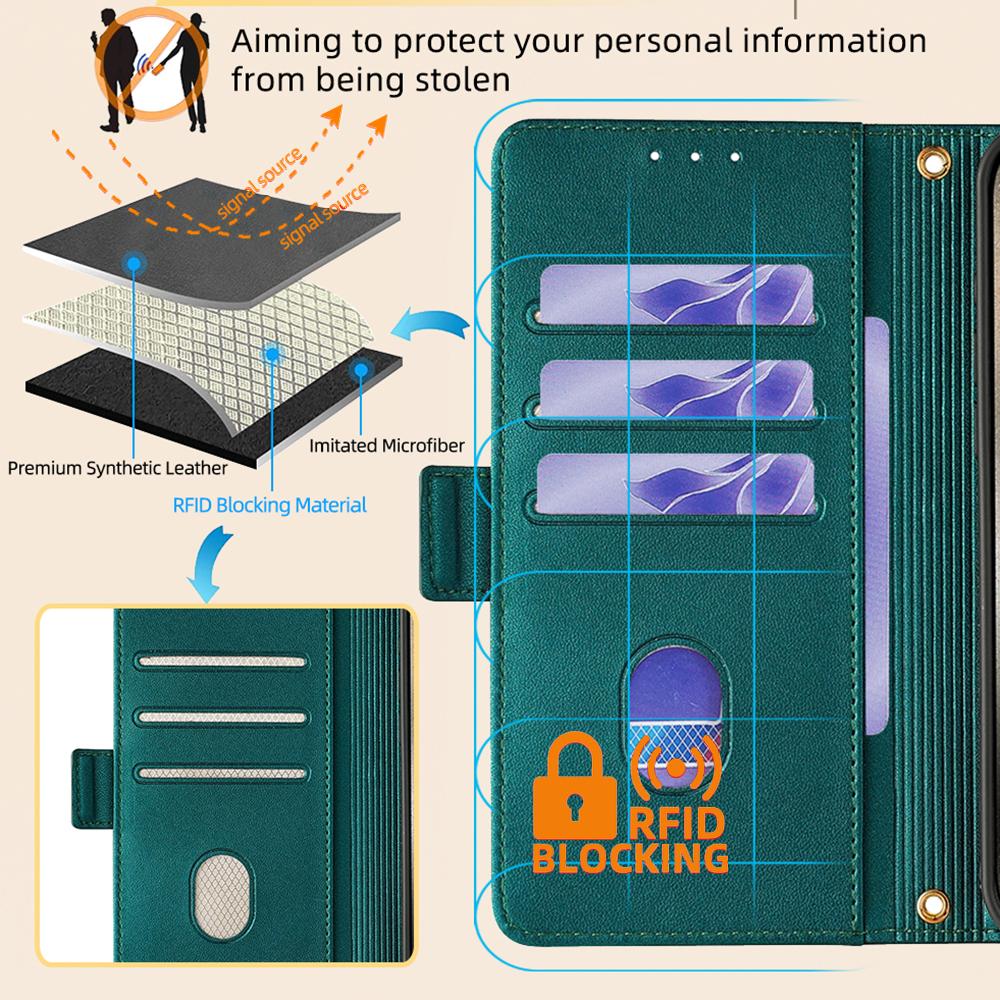 For Motorola Moto E14 4G/G04 4G/G04s 4G/G24 4G Case RFID Blocking Wallet Phone Leather Cover with Shoulder Strap