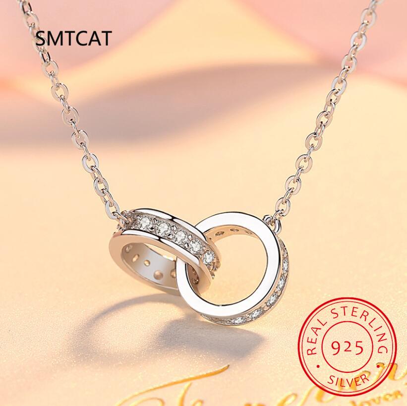 

Ожерелье-подвеска из стерлингового серебра 925 пробы с двойным переплетенным кругом, цепочка на ключицу с двойным кольцом для женщин, ювелирное изделие BSN295