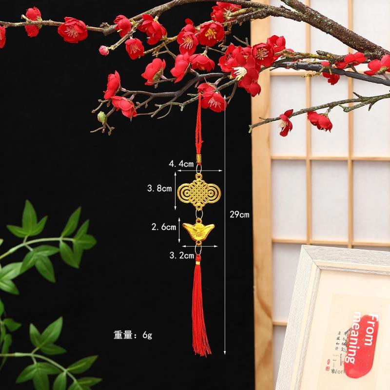 Chinese Lucky Fu Gold Ingot Hanging Ornaments Handwoven Tassel Auspicious Decor for Home New Year Celebration Gift