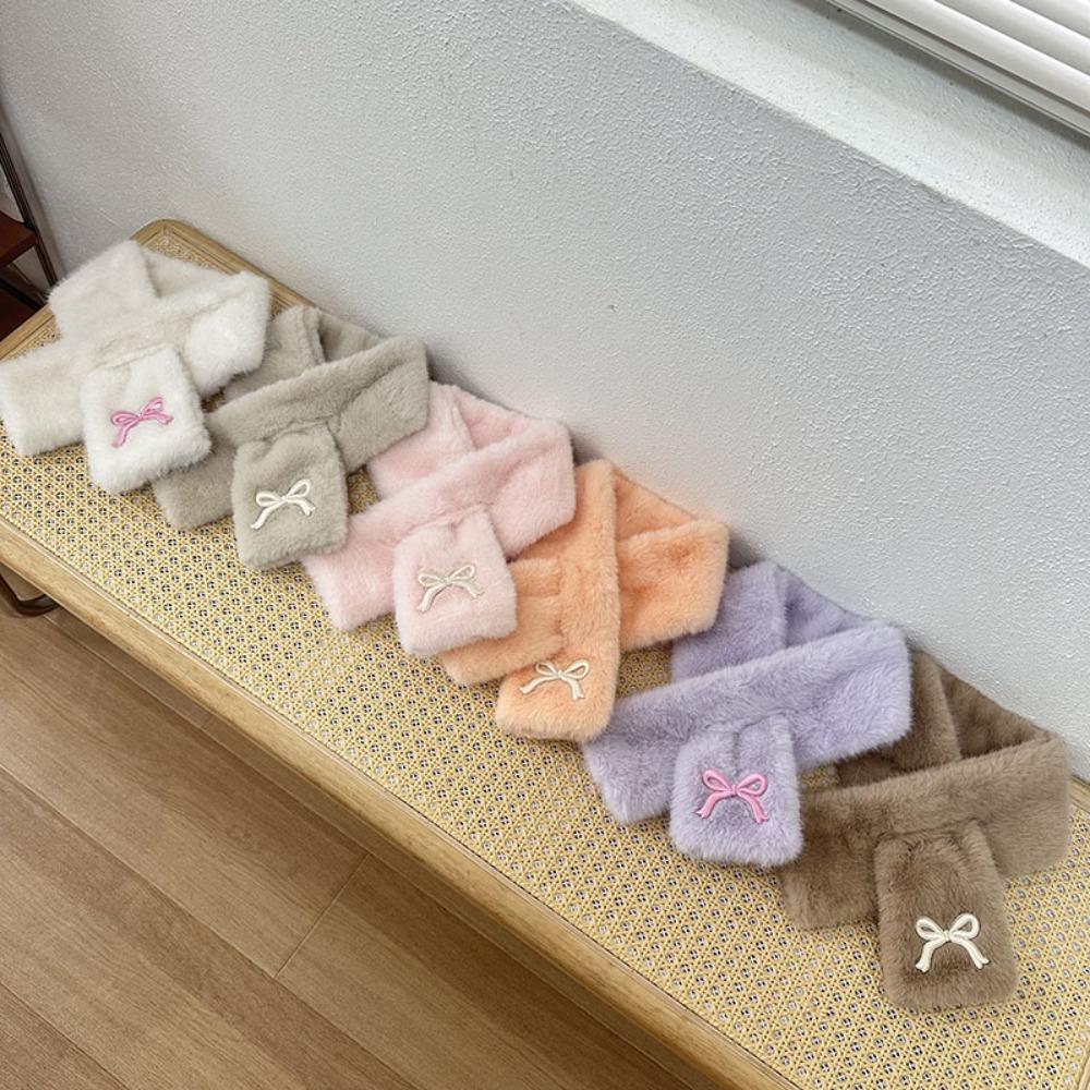 Solid Color Bowknot Scarf Korean Style Kids Plush Scarf Sweet Anti-Cold Neckerchief Gifts