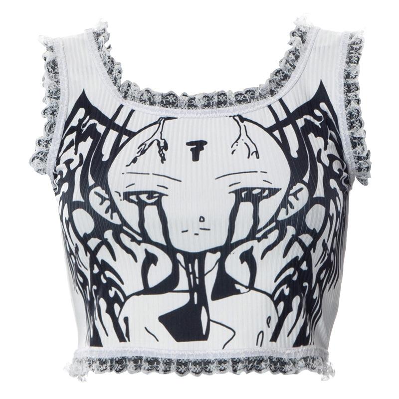 Buy Y2k Emo Printed Mall Gothic Lace Trim Tank Tops Grunge Punk Aesthetic White Bodycon Cropped Tops Harajuku Cute Alt Clothes At Affordable Prices Free Shipping Real Reviews With Photos Joom