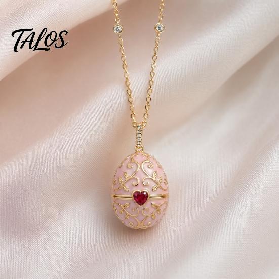 Talos Openable Egg Pendant Necklace, Cubic Zirconia Heart Retro Box Jewelry Gift for Girlfriend Wife Mom
