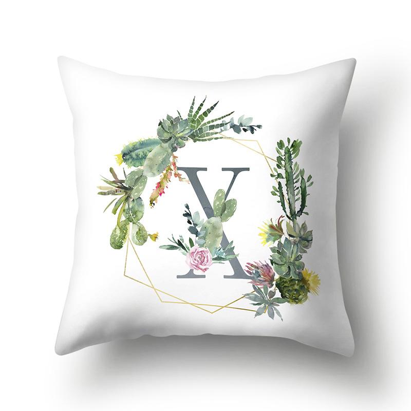 Polyester Pillowcase Home Green Succulent Pillowcase 26 English Letters Cushion Cover Car Cushion Cover