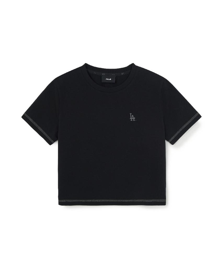 Emelbi Women'S Basic Small Logo Slim Crop Fit Short Sleeve T-Shirt La (Black)
