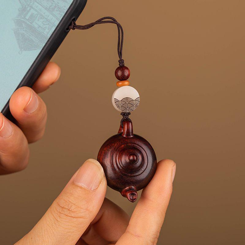 Rosewood Handle Pot Car Key Pendant Teapot Keychain for Men