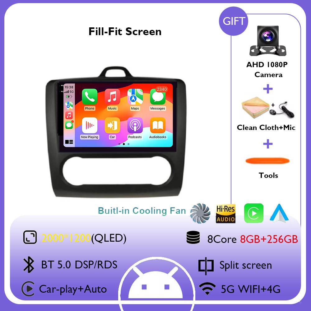 9" 4G+WiFi Car Radio for Ford Focus Exi MT Mk2 MK3 2004 - 2011 Multimedia Player Android 14 GPS Navigation Head Unit No 2DIN