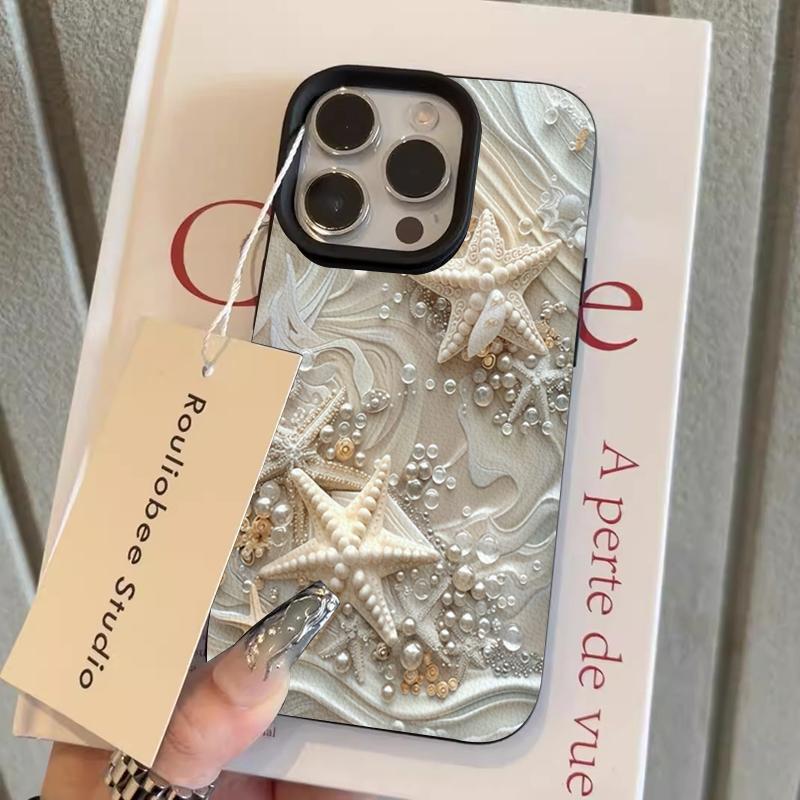 Ins Summer Sea Style Starfish and Pearl Shockproof Phone Case for iPhone 17 17E 16 15 14 13 12 11 Pro Max Soft TPU Cover