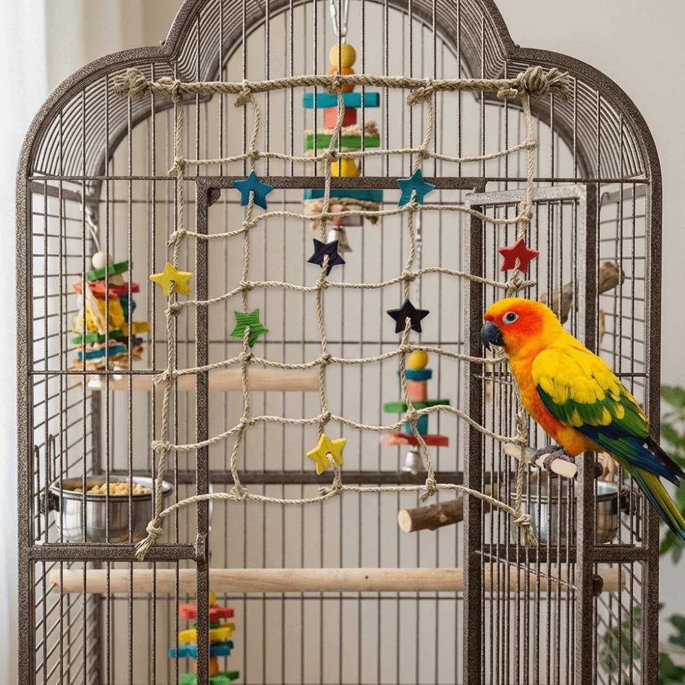 Colorful Star Parrot Climbing Net Hanging Bird Stand Net Creative Bird Cage Toy Indoor