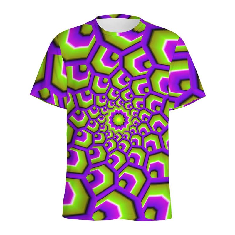 Men's Abstract Spiral Dizziness Printed T-shirt, Summer Casual Shorts, 3D Printed Fantasy T-shirt, Women's Streetwear