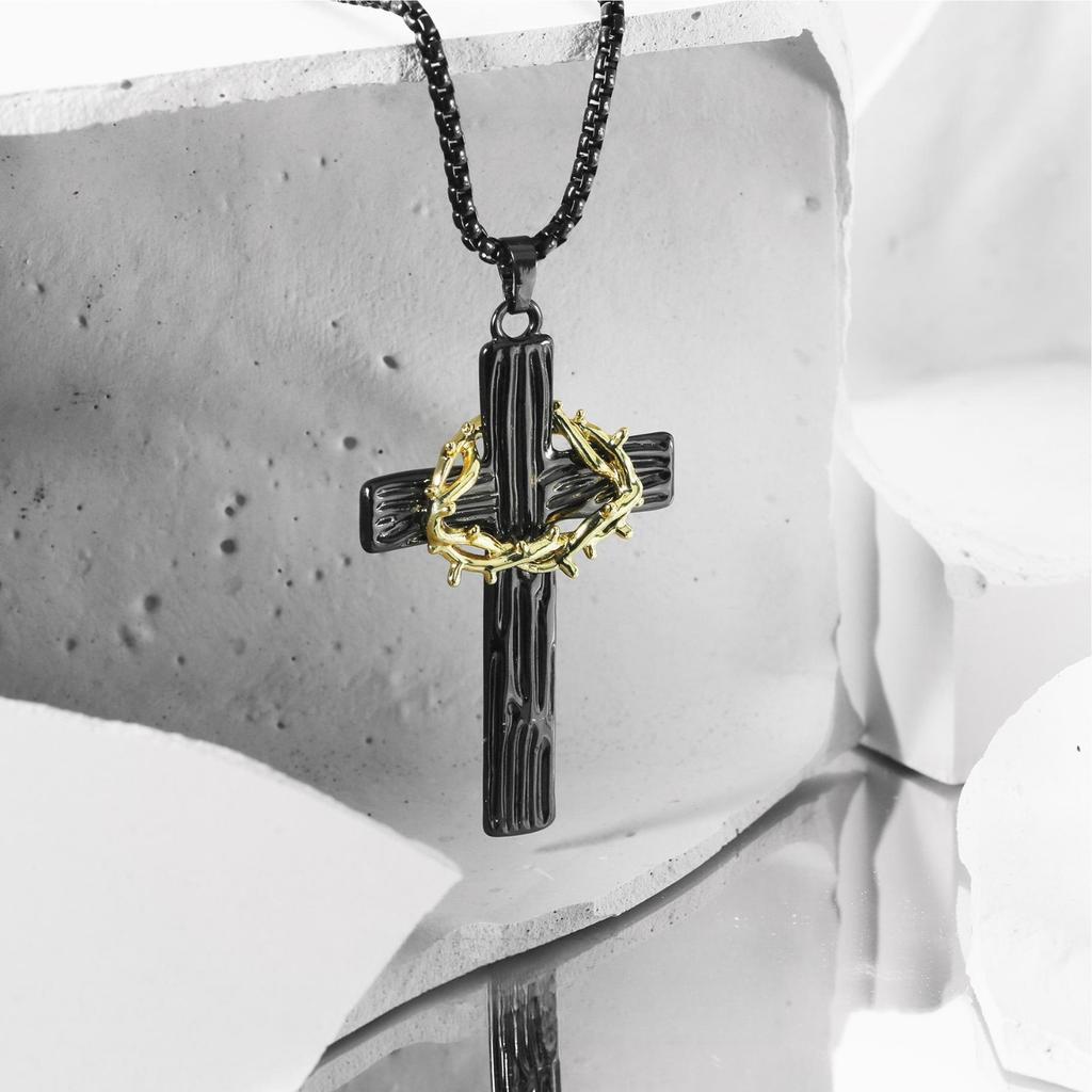 Vine Thorns Wreath Crown Cross Necklace Vintage Men's Personality Vintage Pendant Ornament