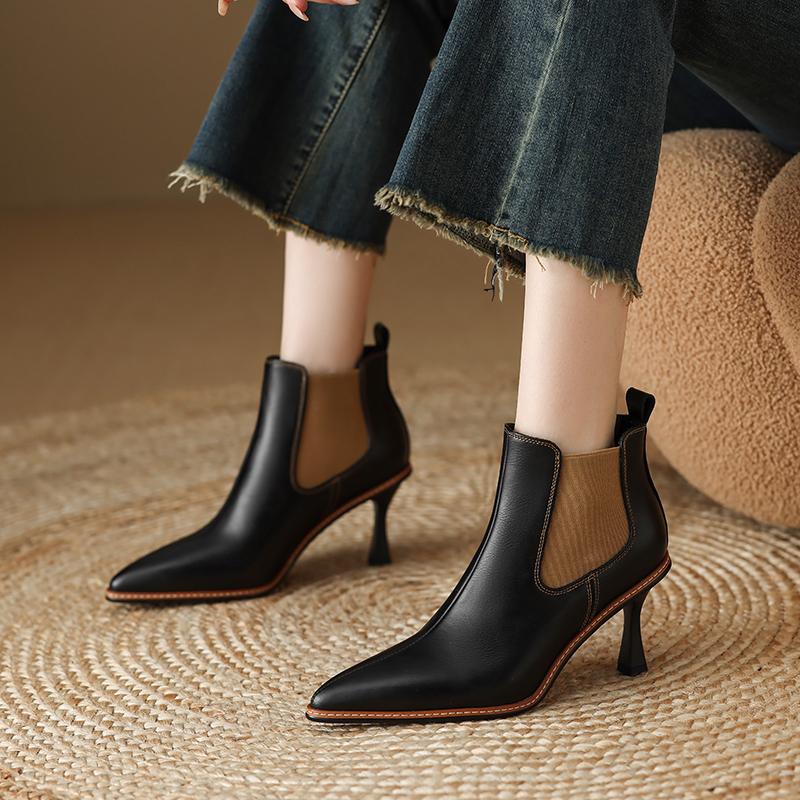 

Мода 2024 Осень Ботильоны на высоком каблуке Женские ботинки Тонкий каблук Короткие ботинки Спилок Зима Современная кожаная обувь Женская обувь 34(US 4) чёрный