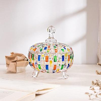 Glas Europeisk Stil Godisburk Färgglad Dammtät Halloween Godisförvaringslåda med Lock Fruktfat Vardagsrum