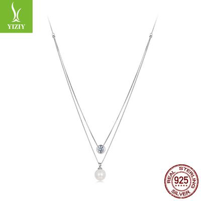Doppelketten-Halskette mit 50 Moissanit-Steinen für Damen, Einfache leichte Luxus-Schlüsselbein-Kette aus S925 Sterlingsilber
