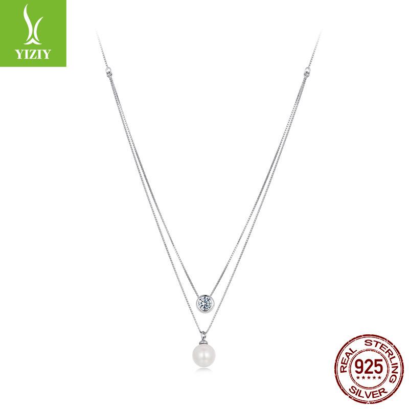 Double Chain 50 Points Moissanite Necklace Women, Simple Light Luxury S925 Sterling Silver Collarbone Chain
