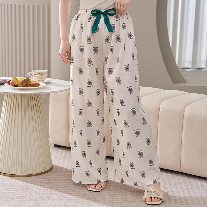 Women's Plus Size Cotton Silk Pajamas - Spring/Summer Lightweight Wide-Leg Pants for Beach, Loose Fit, Can Be Worn Outside