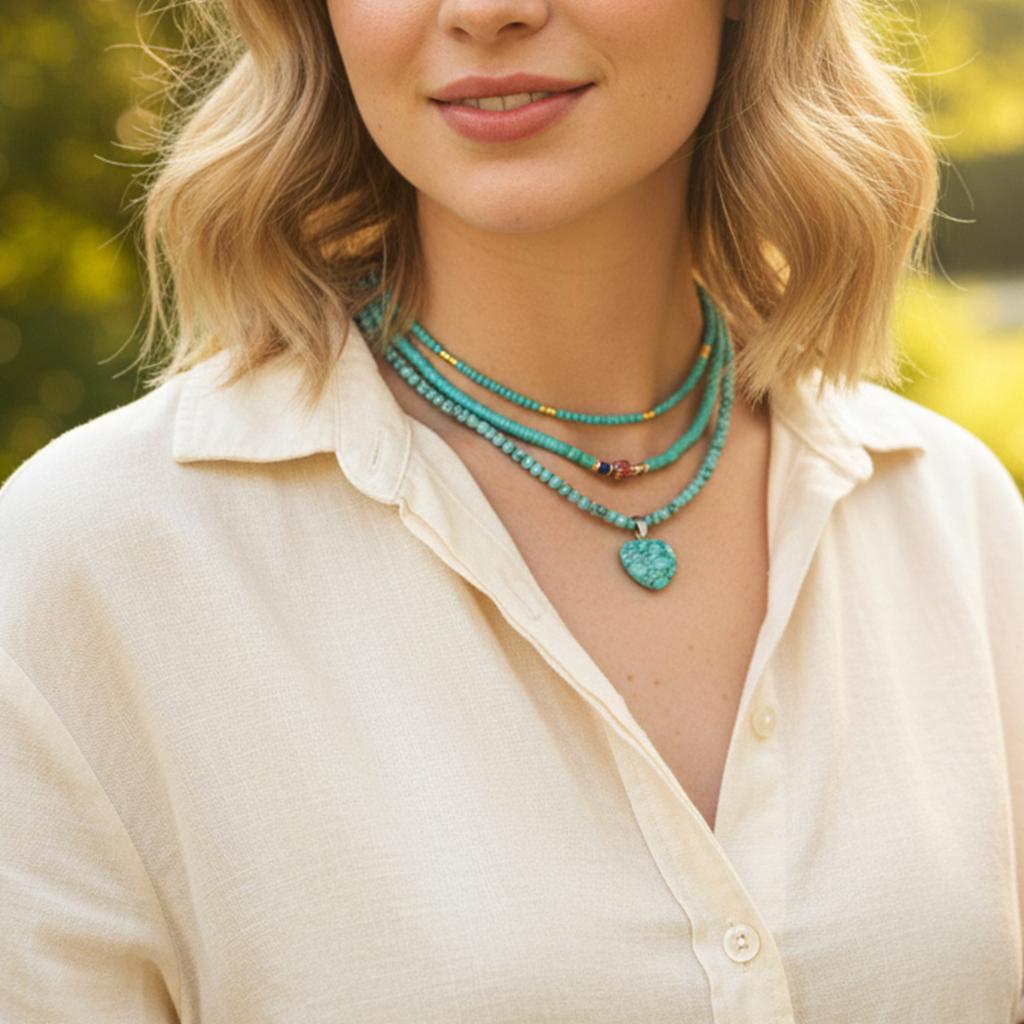 Collier Perles Turquoise Artistique Style Ins pour Femmes Fait Main Simple Élégant Ne se Décolore Pas Luxe Léger Design Géométrique